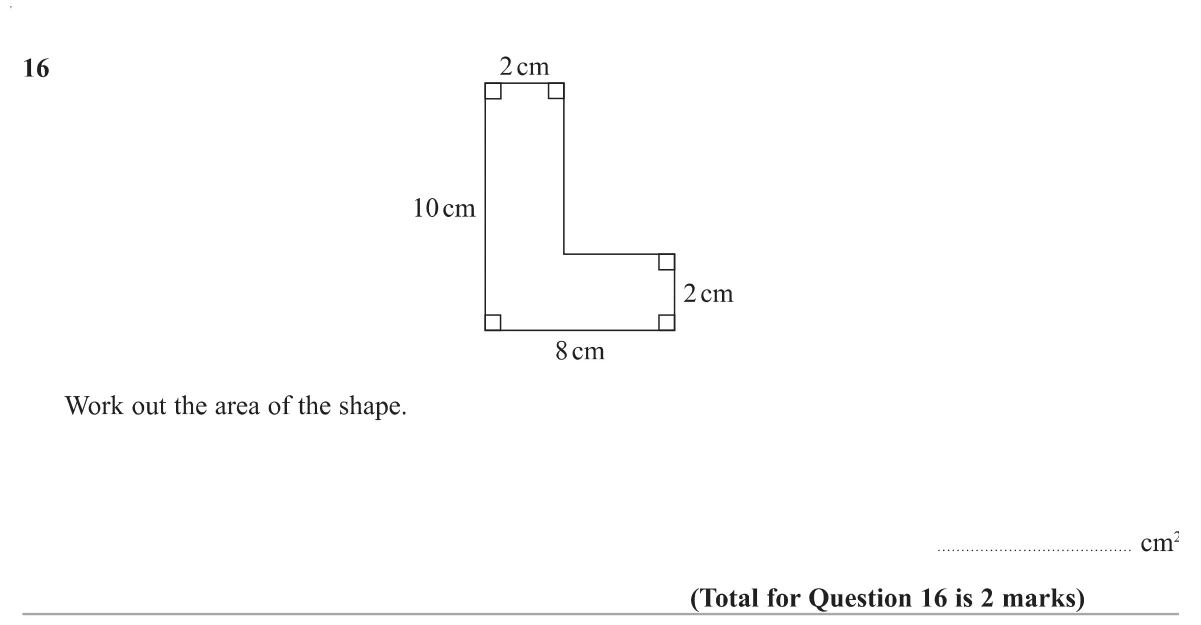 Find the area of an L-shaped compound shape.