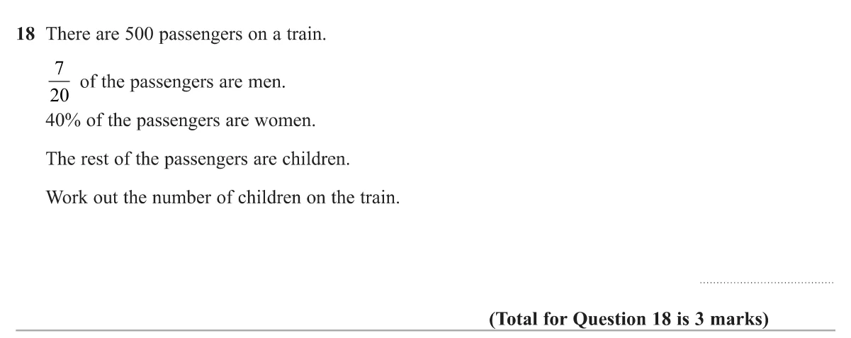 Use a fraction and a percentage of a total to find how many passengers are left over.