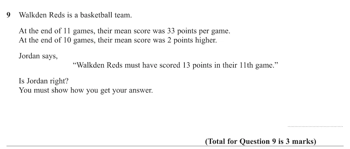 Use two means to find the score in one extra game and check a claim.