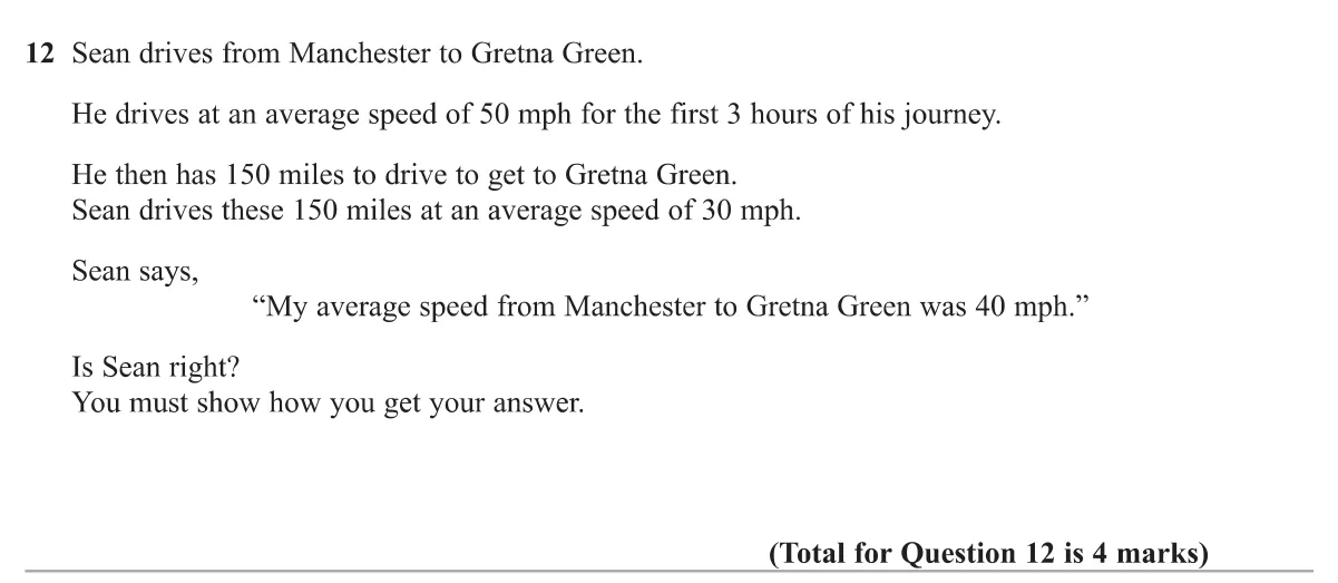 Work out the average speed for a two-stage journey to test a claim.