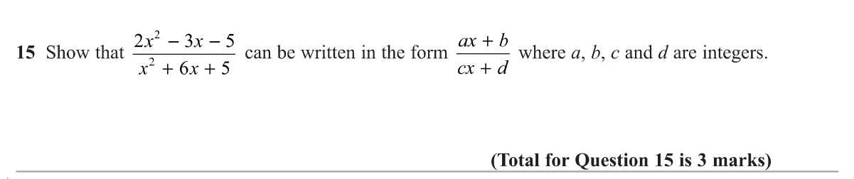 Factorise the top and bottom of an algebraic fraction and cancel to a simpler linear fraction.