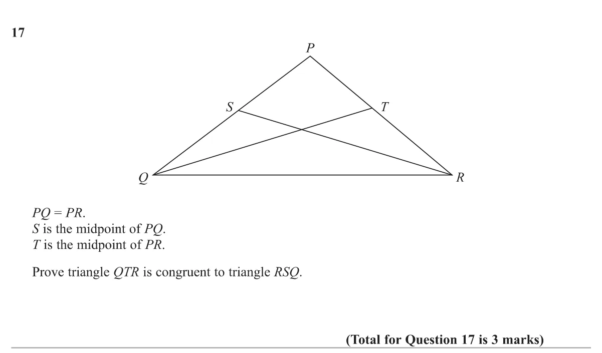 Prove two triangles inside an isosceles triangle are congruent.