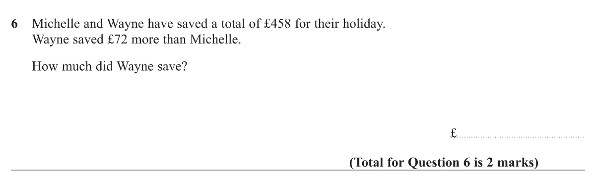 Two savings totals differ by a given amount; find the larger share.