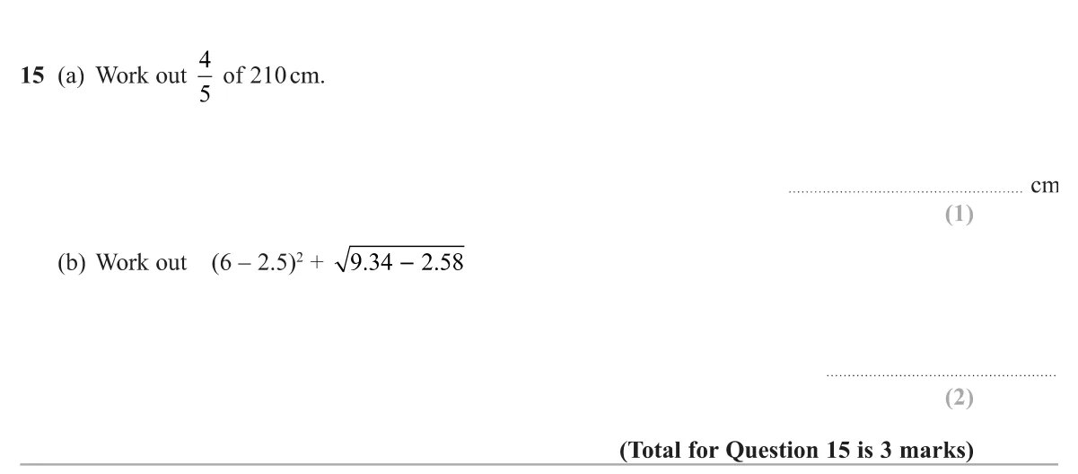 Find a fraction of a length and evaluate a calculation with a square and a square root.
