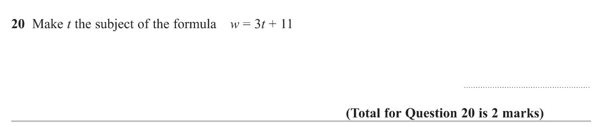 Rearrange a linear formula to make a different letter the subject.