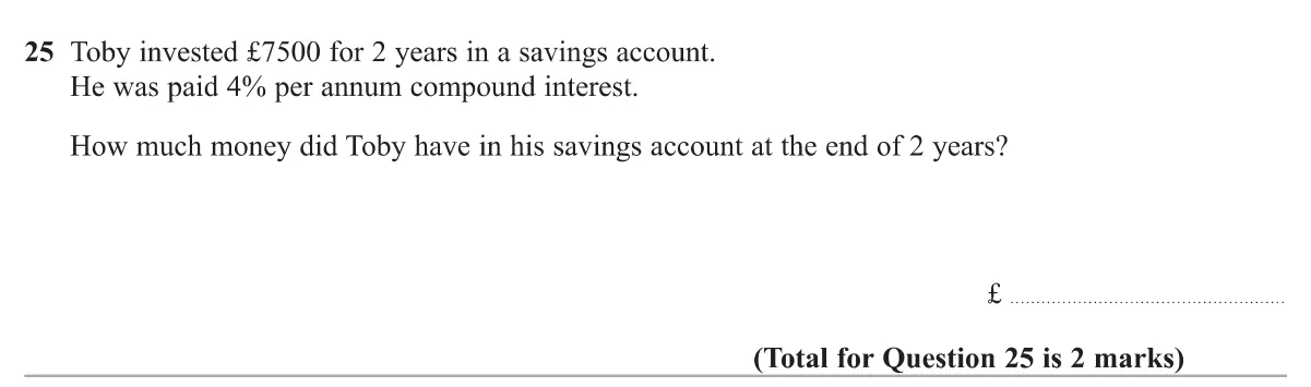 Work out the value of savings after two years of compound interest.