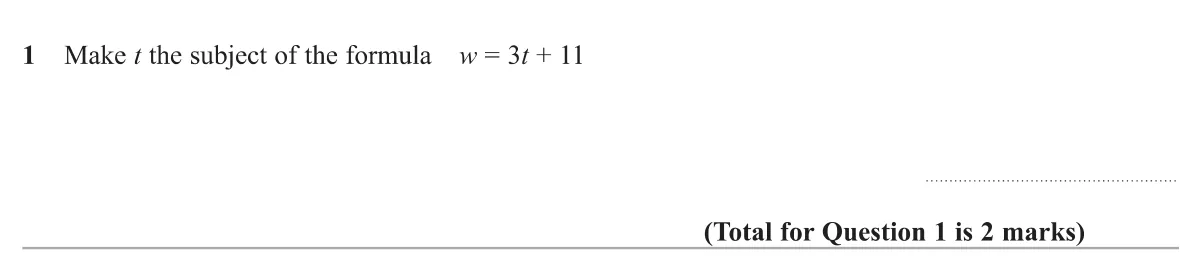 Rearrange a simple linear formula to make t the subject.