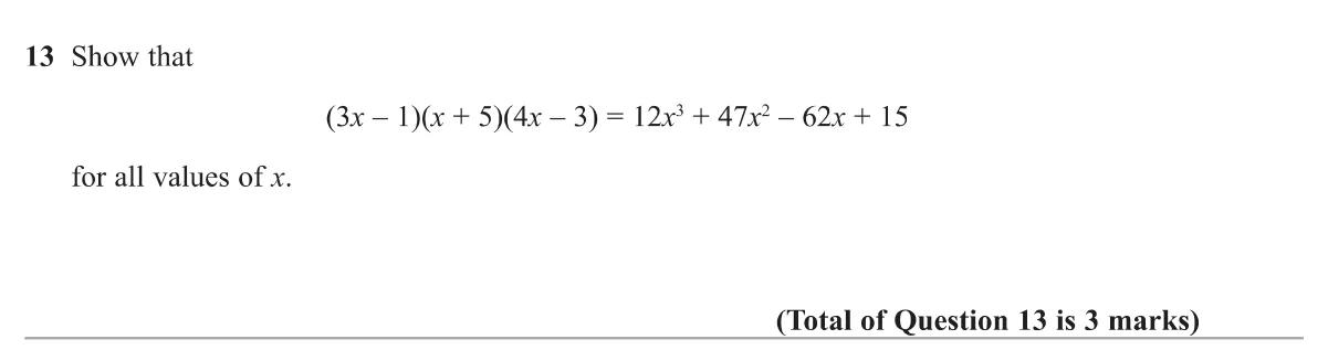 Expand three linear brackets to prove a cubic identity.