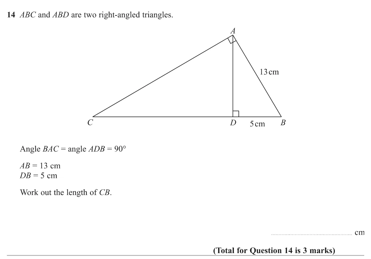 Use Pythagoras and similar right-angled triangles to find the length of the hypotenuse of the larger triangle.