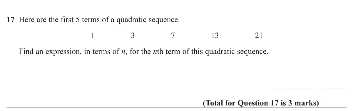 Find the nth term of a quadratic sequence.