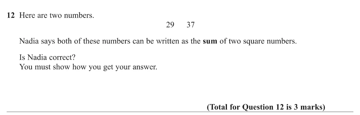 Decide whether two numbers can each be written as the sum of two square numbers, showing evidence.