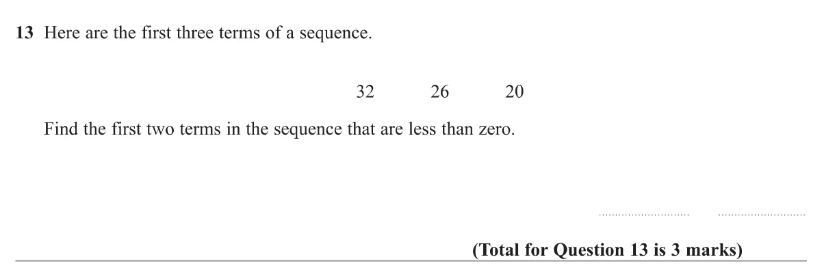Continue a decreasing arithmetic sequence to find its first two negative terms.