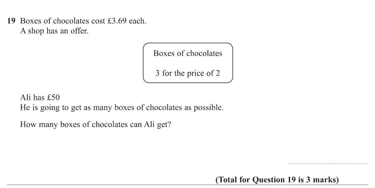 Find the most boxes of chocolates you can get with £50 under a 3-for-2 offer.