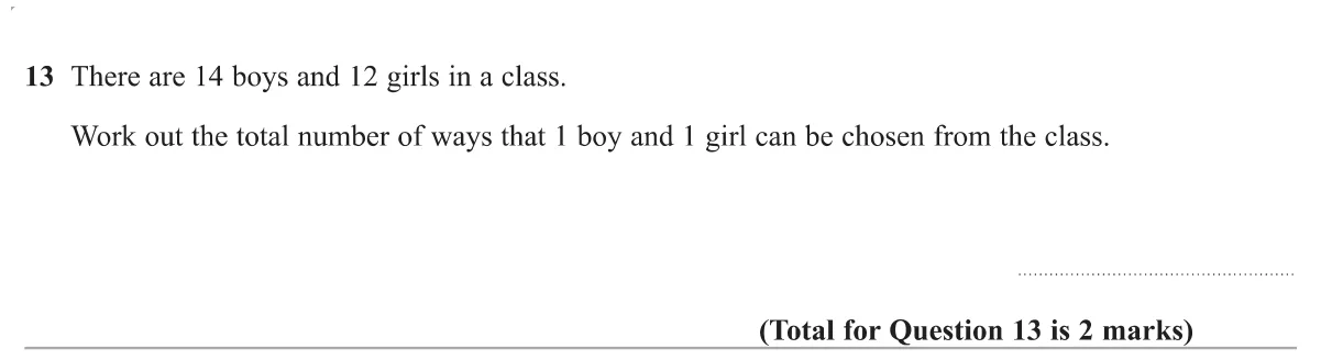Count the ways of choosing one boy and one girl from a class using the product rule.
