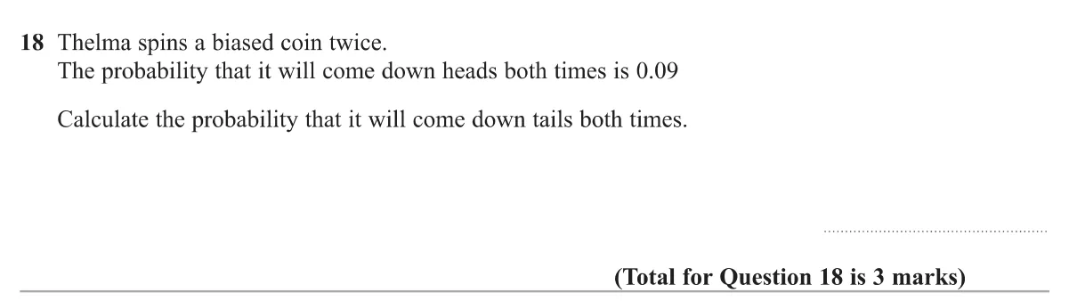Given the probability of two heads with a biased coin, find the probability of two tails.