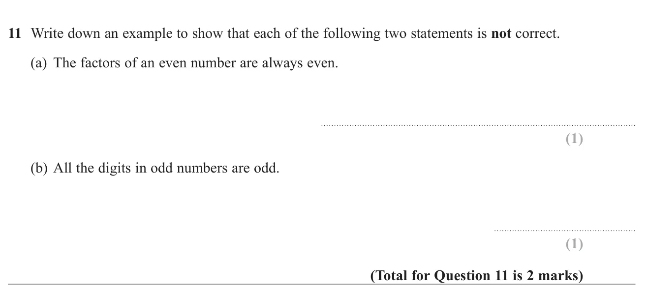 Give counter-examples to two false statements about factors and odd numbers.
