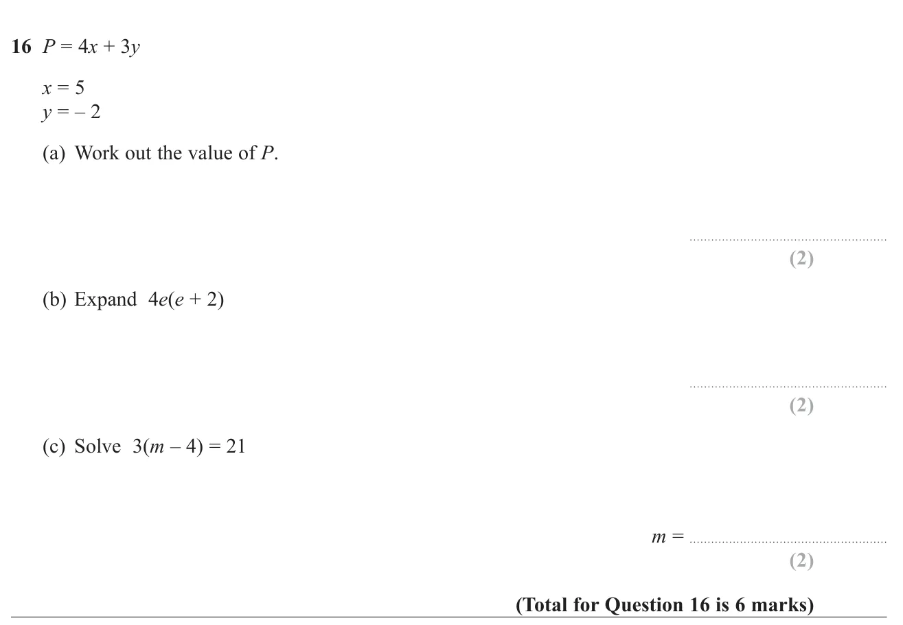 Substitute values into a formula, expand a single bracket and solve a linear equation with brackets.