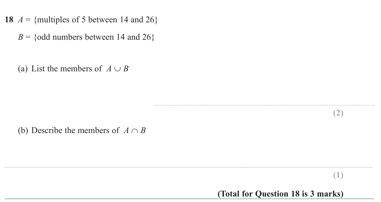 List the union of two sets of numbers and describe their intersection.