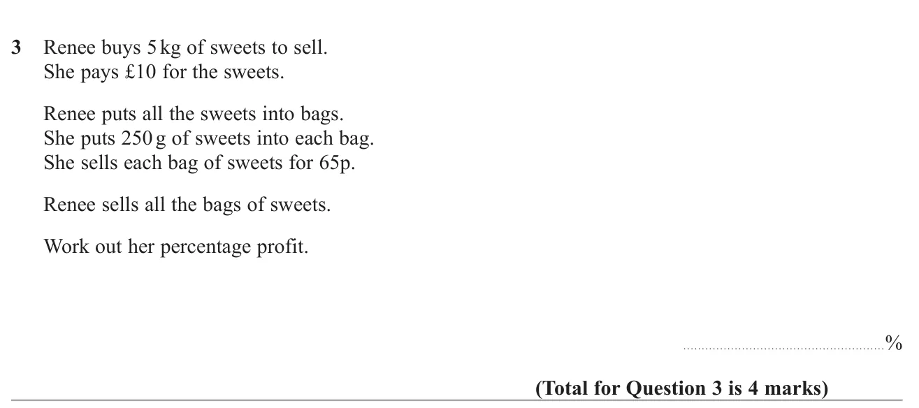 Find the percentage profit made by buying sweets in bulk and selling them in small bags.