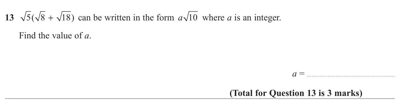Simplify a surd expression to the form a√10 and find a.