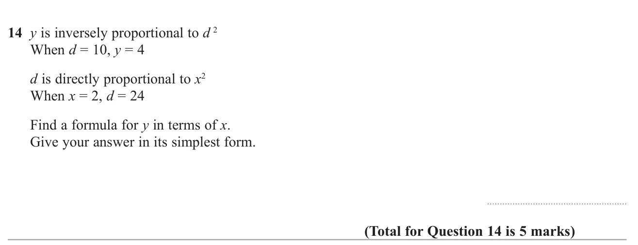Combine an inverse-square relationship and a direct-square relationship to write y as a formula in x.