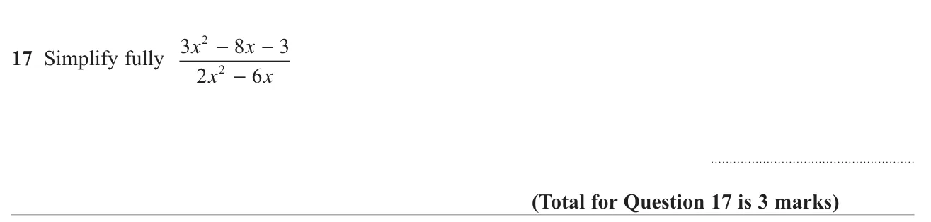 Simplify an algebraic fraction by factorising a quadratic numerator and the denominator.