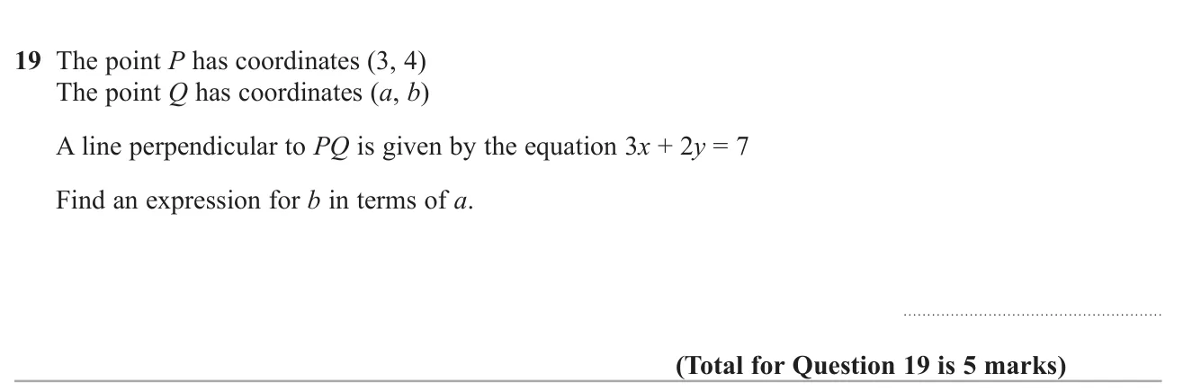 Use the gradient of a line perpendicular to PQ to find b in terms of a for point Q.