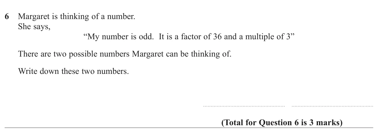 Find the two odd numbers that are both factors of 36 and multiples of 3.