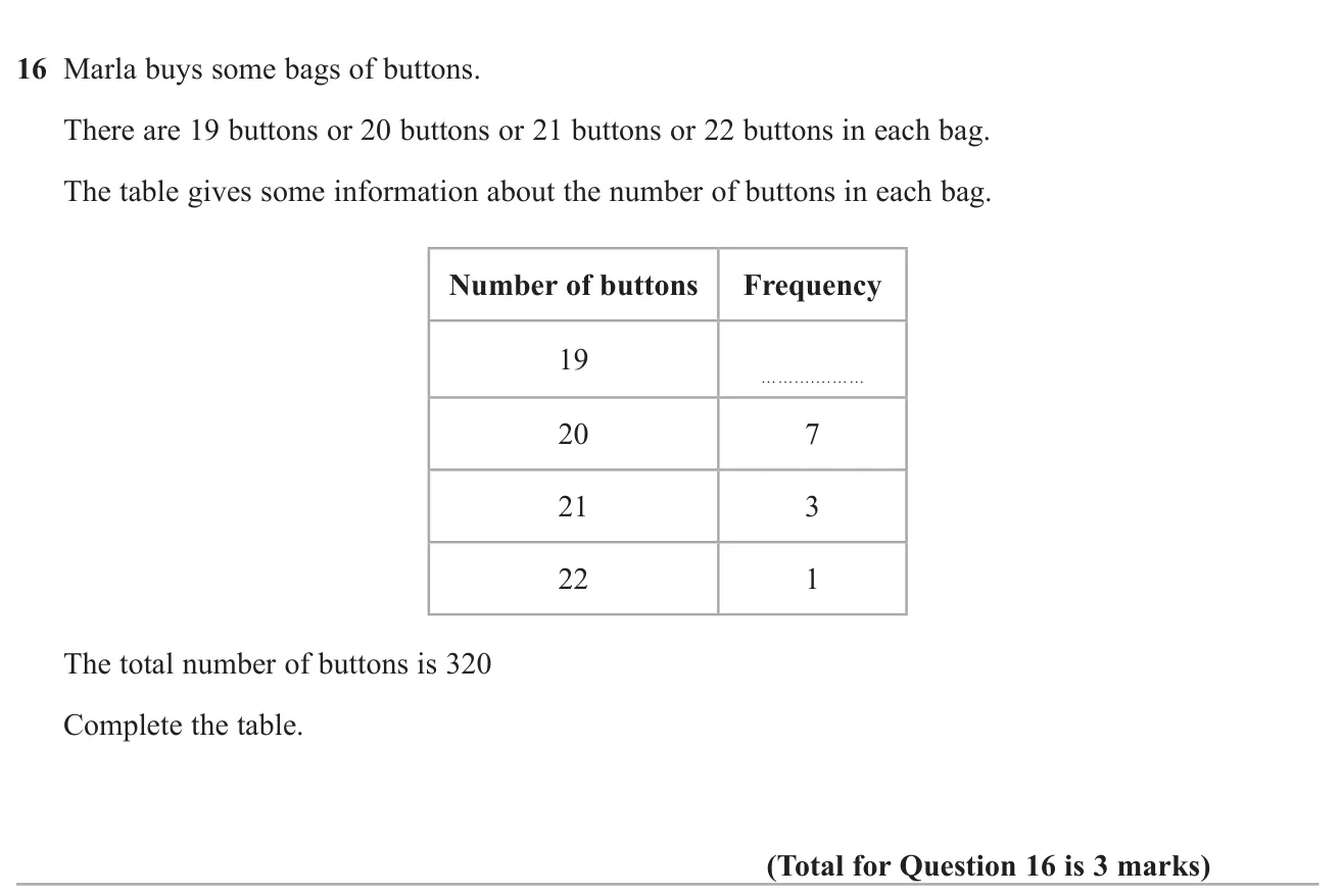 Find a missing frequency in a table when the total number of buttons is known.