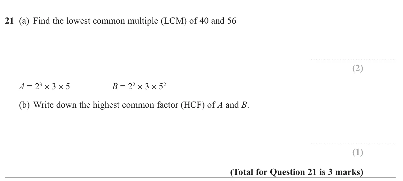 Find the LCM of two numbers and the HCF of two numbers given as prime factor products.