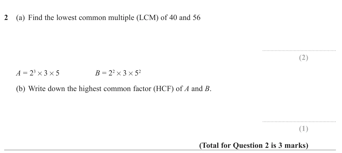Find the LCM of two numbers and the HCF of two numbers given as prime factor products.