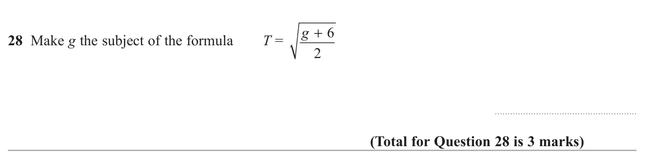 Rearrange a formula containing a square root of a fraction to make g the subject.