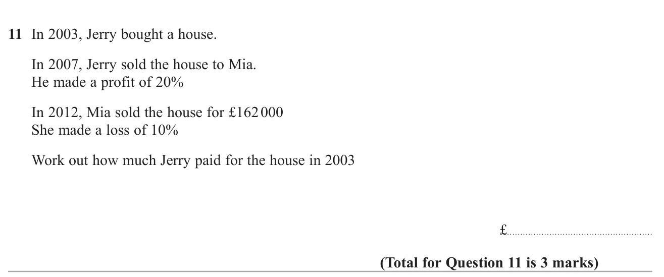 Work backwards through a 10% loss and a 20% profit to find a house's original price.