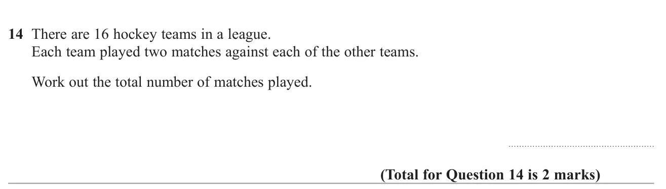 Count the matches when each of 16 teams plays every other team twice.