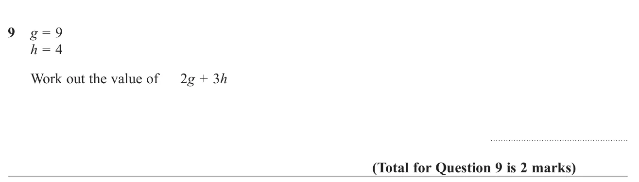 Substitute two given values into an algebraic expression.