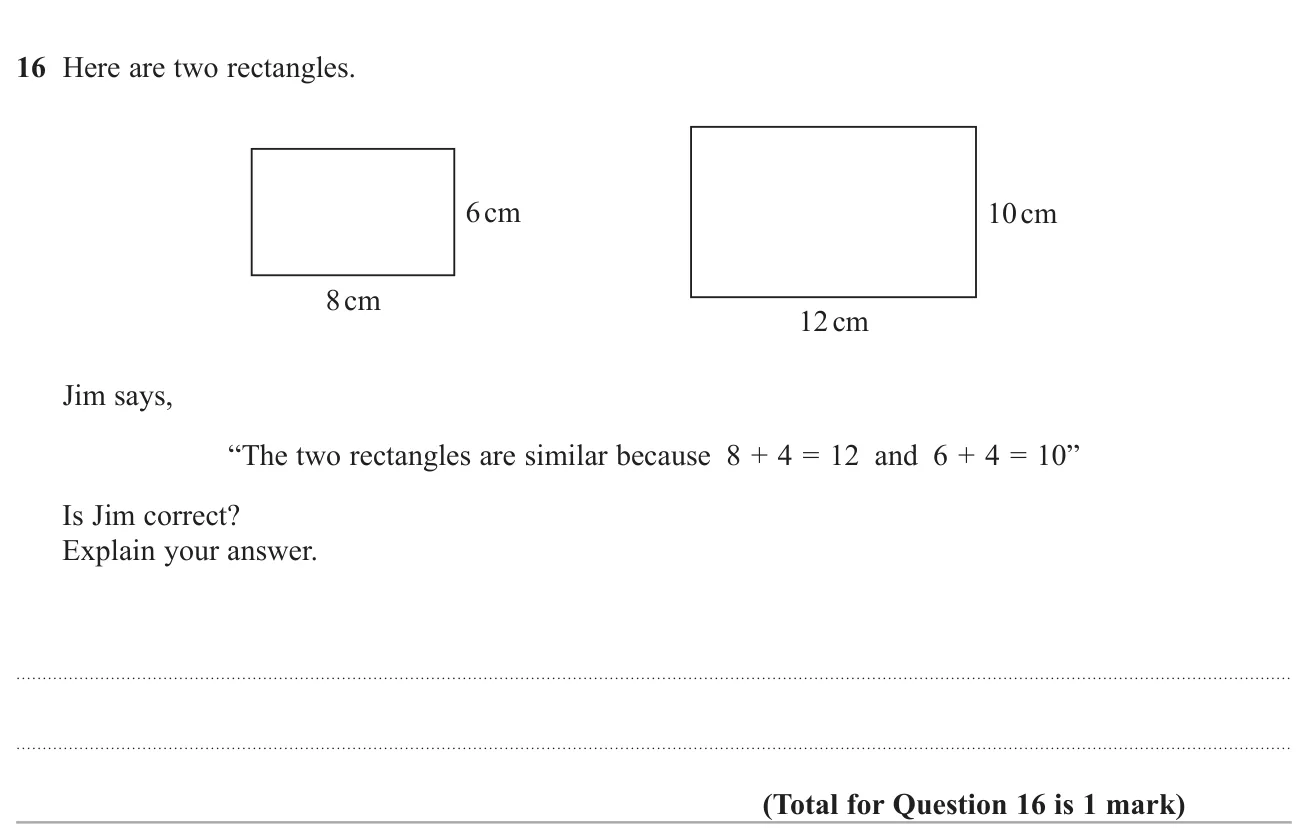 Explain why adding the same amount to each side does not make similar rectangles.