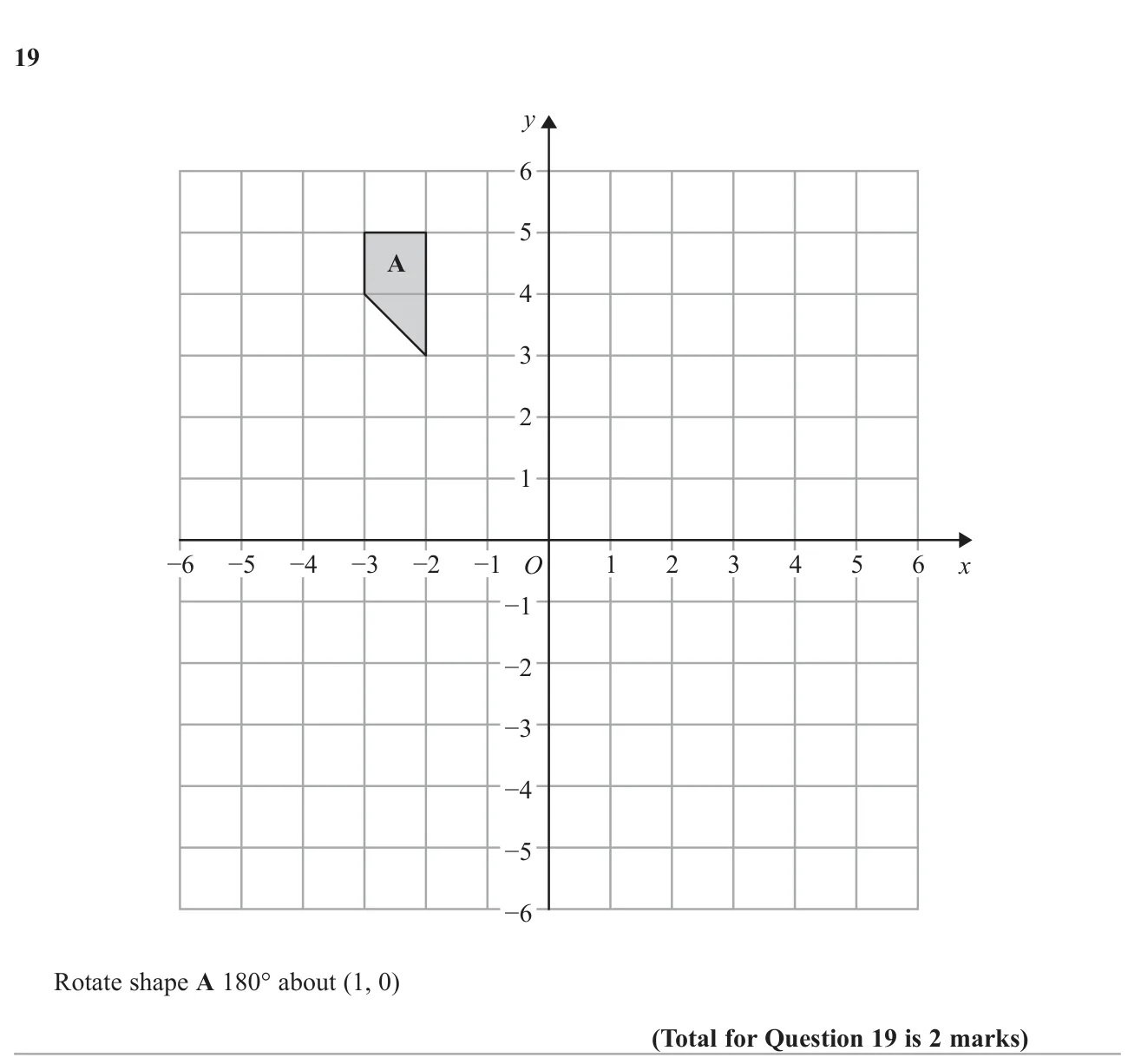 Rotate a shape 180° about a point that is not the origin.