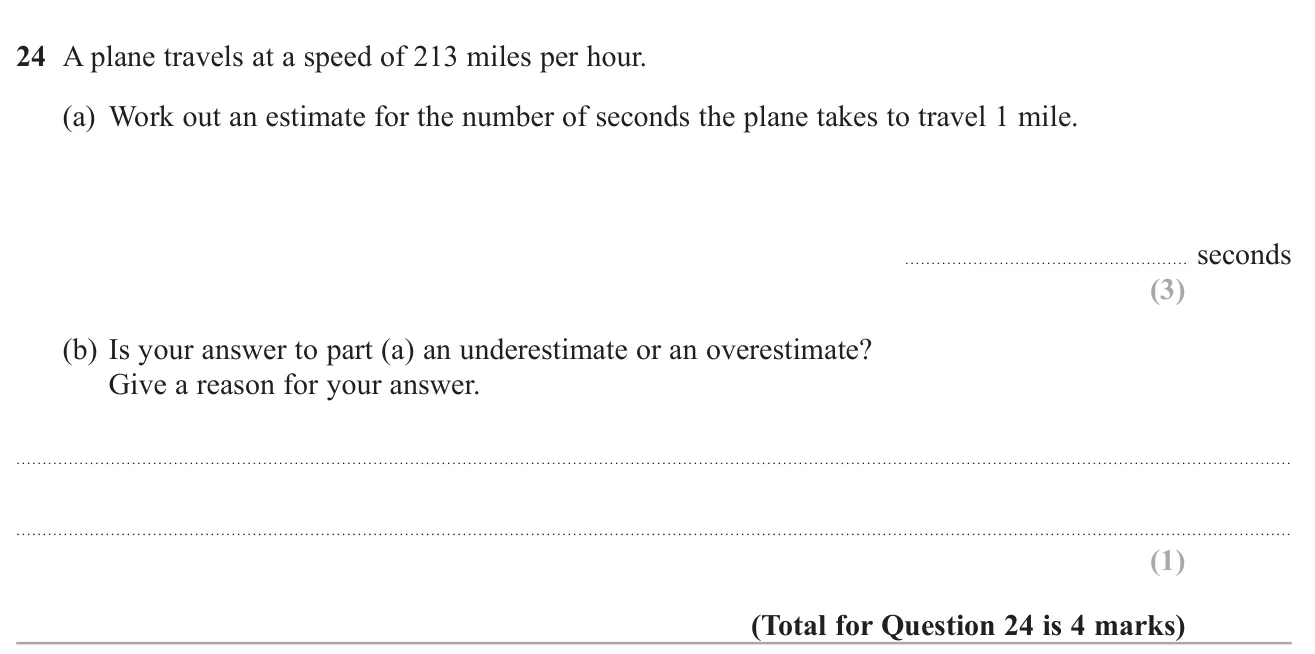 Estimate how many seconds a plane takes to fly one mile, then say whether this is an over- or underestimate.