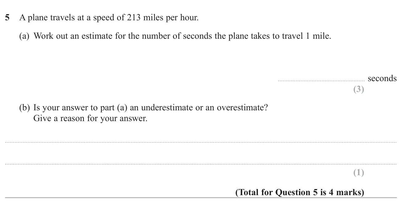 Estimate how many seconds a plane takes to fly one mile, then say whether this is an over- or underestimate.