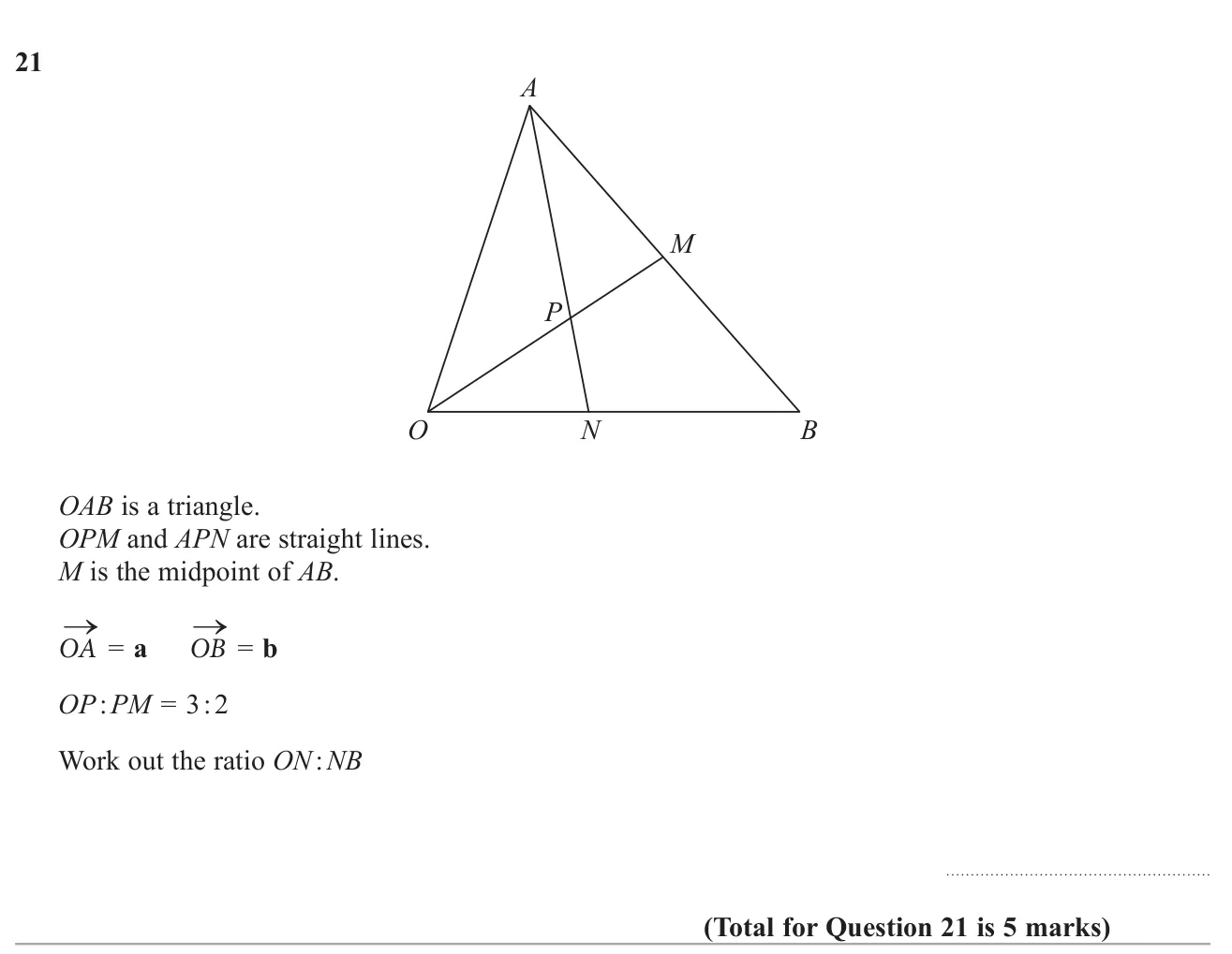 Use vectors in a triangle to find the ratio in which a line divides one of its sides.