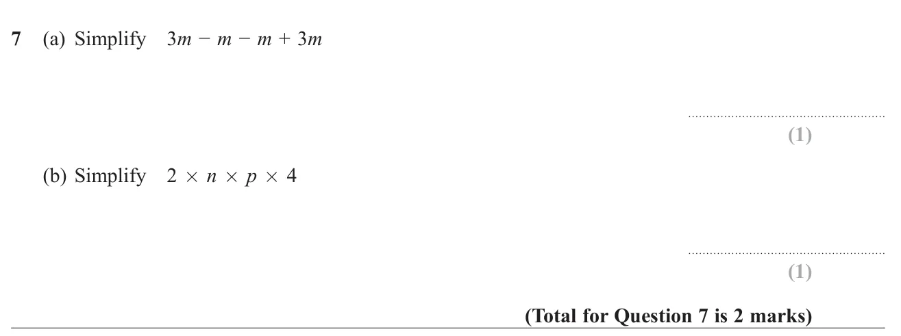 Collect like terms and simplify a product of numbers and letters.