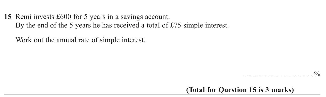 Find the annual simple interest rate from the total interest earned.