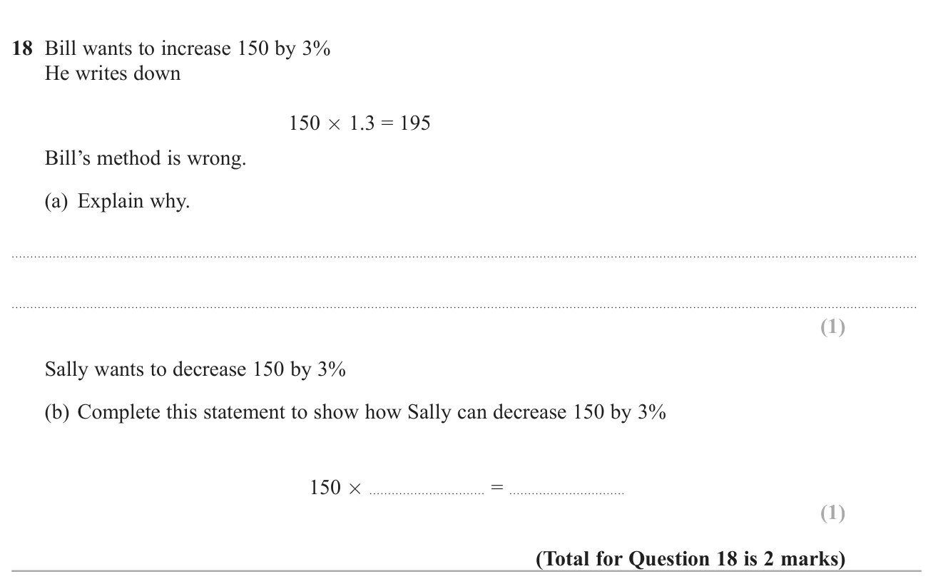 Explain an error in a percentage increase multiplier and give the multiplier for a percentage decrease.