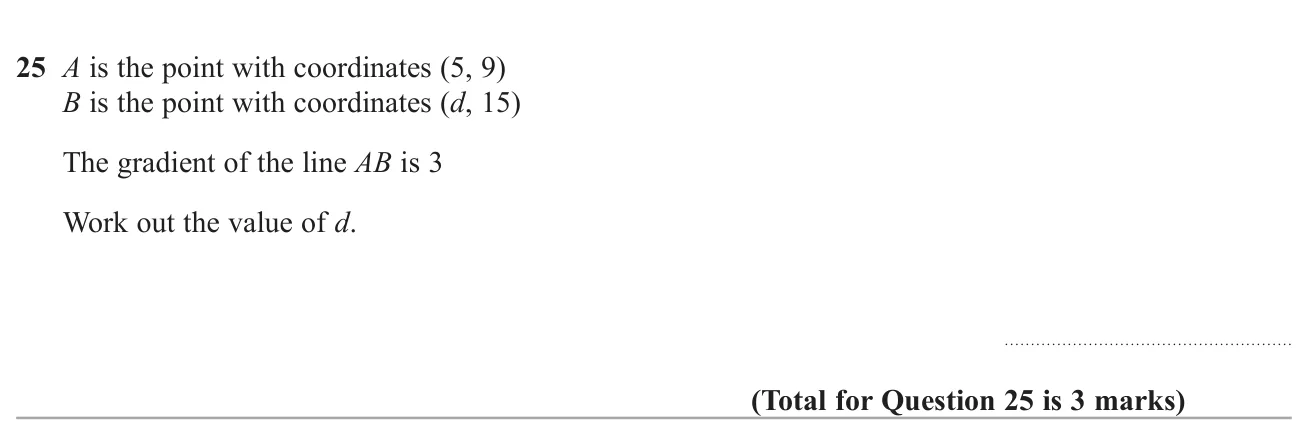 Find an unknown x-coordinate from two points and the gradient of the line joining them.