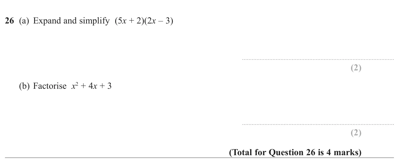 Expand two brackets and factorise a quadratic.