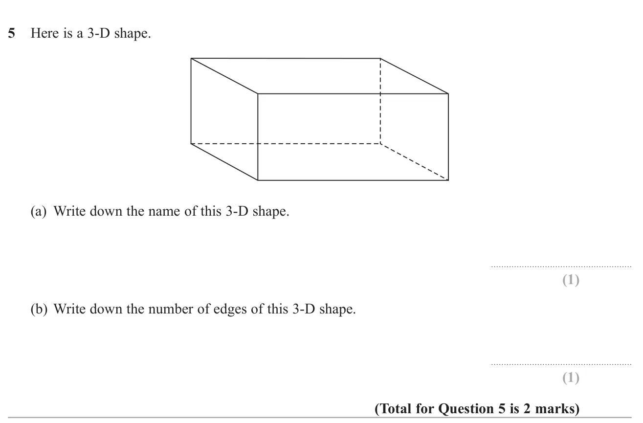 Name a pictured 3-D solid and count its edges.