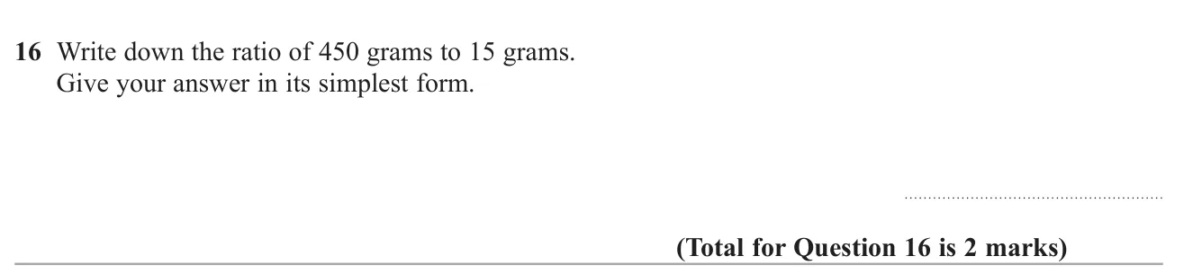 Write a ratio of two masses in its simplest form.