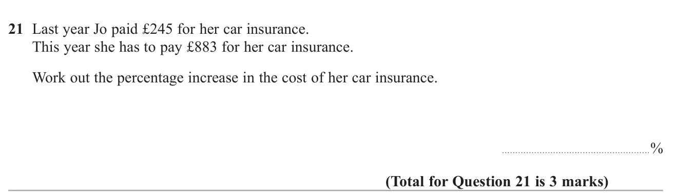 Work out a percentage increase between two yearly costs.