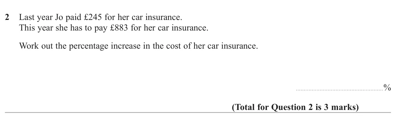 Work out a percentage increase between two yearly costs.