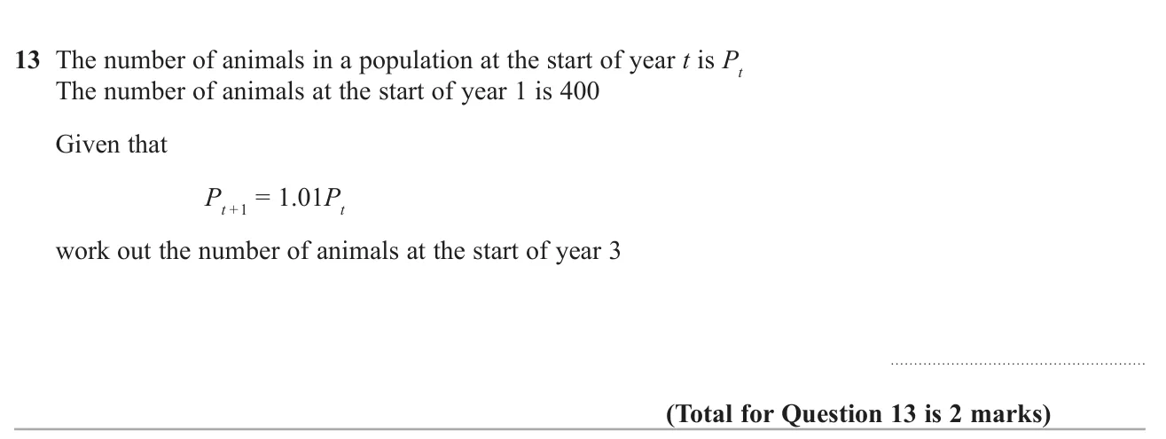 Use a recurrence rule for a population to find the number of animals two years later.